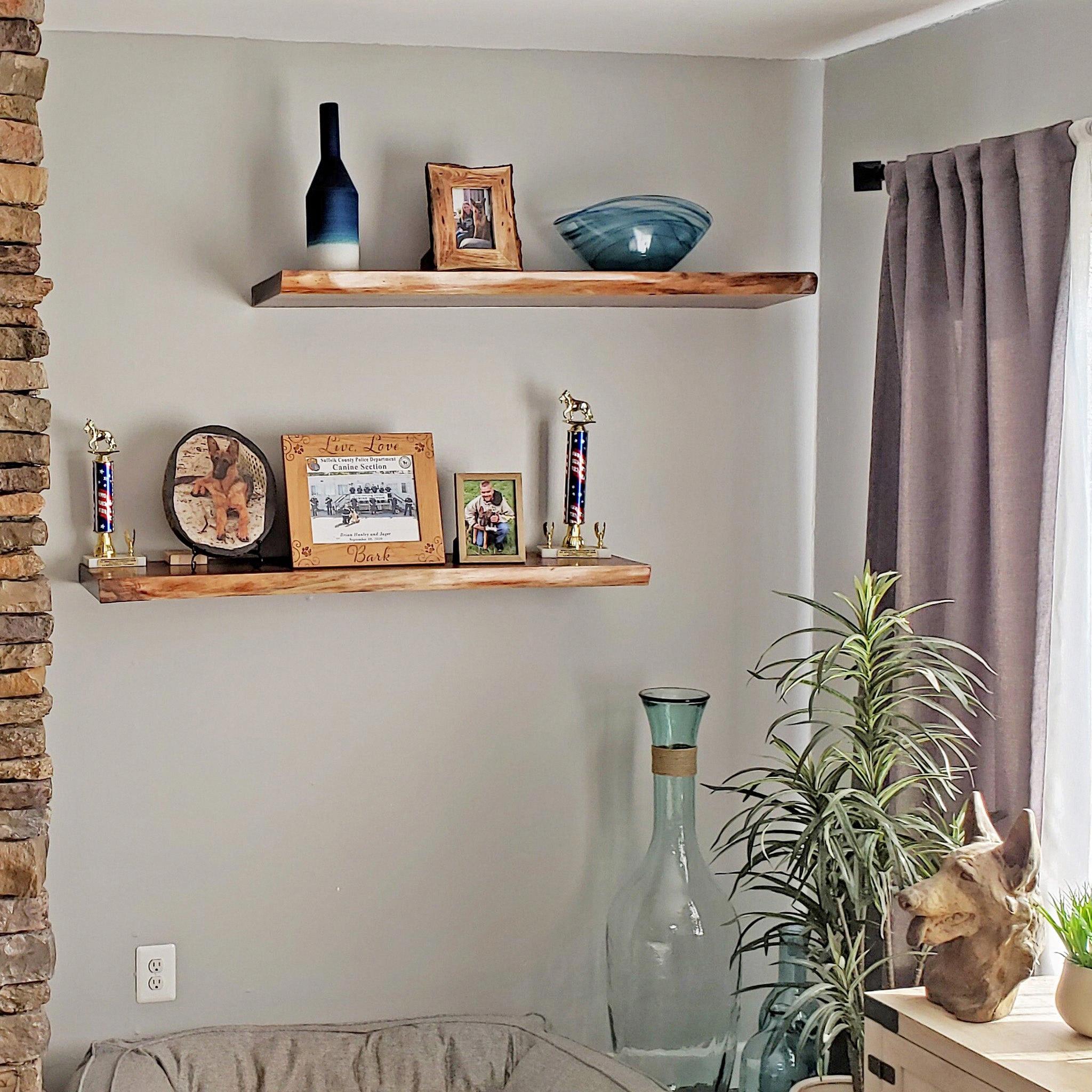 staggered floating shelves