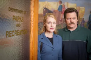 Tammy 1 and Ron's tug-of-War in "Parks and Recreation" 9 ron and tammy 1686914464